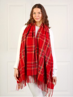 Plaid Patterned Blanket Scarf with Fringe